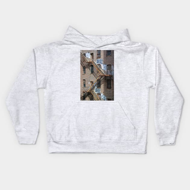 Fire Escape, NY Kids Hoodie by Ludwig Wagner